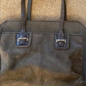 Gray Suede Coach bag with leather handles
